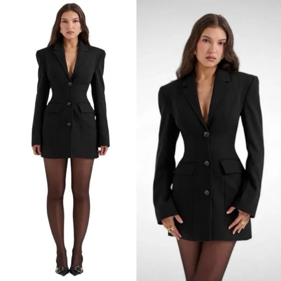 House Of CB Amia Blazer Mini Dress Black - Picture 3 of 10